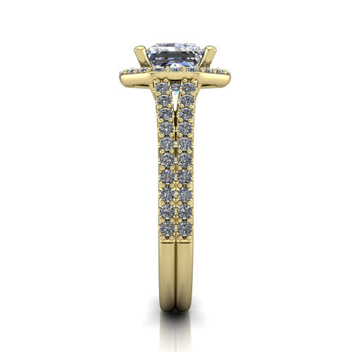 Briella Princess Shape Halo Engagement Ring in 14K Yellow Gold