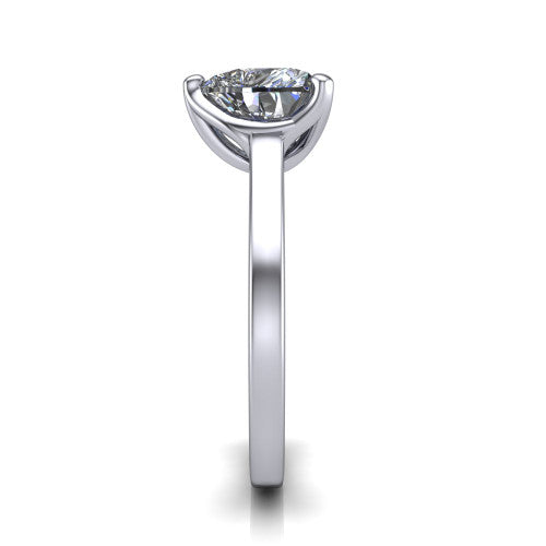 Destiny heart solitaire engagement ring in Platinum with plain band, side profile showing the band