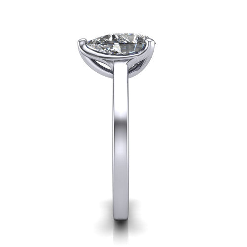 Destiny pear solitaire engagement ring in 14K White Gold with plain band, side profile showing the band