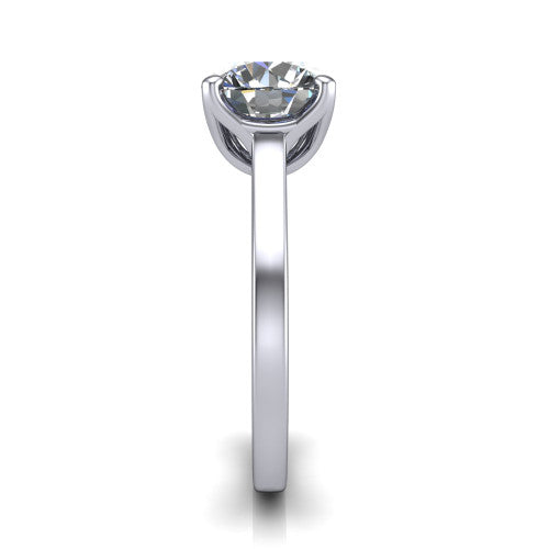 Destiny round solitaire engagement ring in 18K White Gold with plain band, side profile showing the band