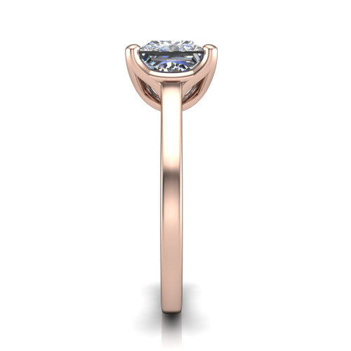 Destiny princess solitaire engagement ring in 18K Rose Gold with plain band, side profile showing the band