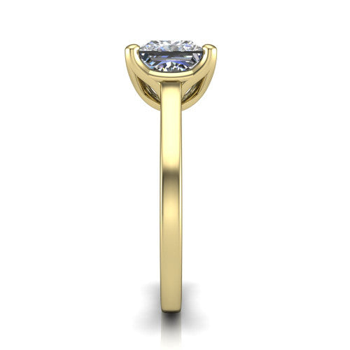 Destiny princess solitaire engagement ring in 18K Yellow Gold with plain band, side profile showing the band