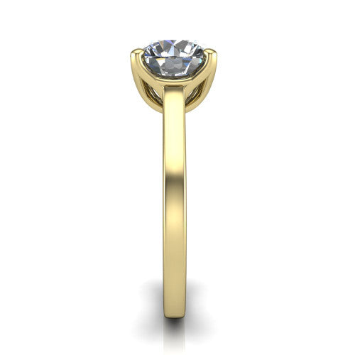 Destiny round solitaire engagement ring in 18K Yellow Gold with plain band, side profile showing the band