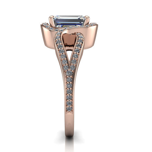 Alivia Emerald Shape Classic Engagement Ring in 14K Rose Gold