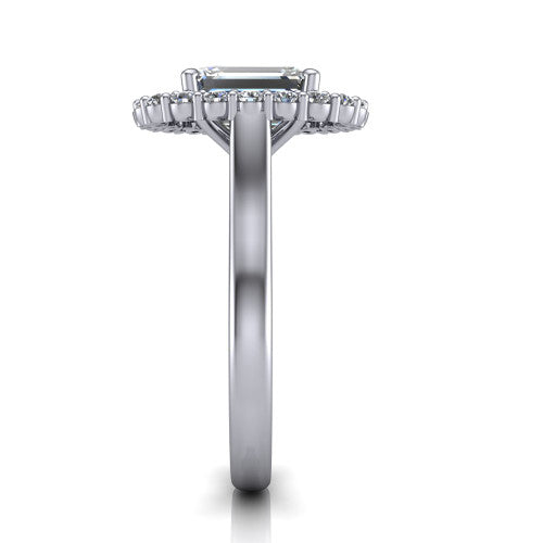Alayah Emerald Shape Halo Engagement Ring in 18K White Gold