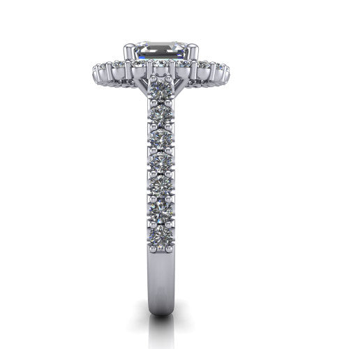 Viviana Square Emerald Shape Halo Engagement Ring in 18K White Gold