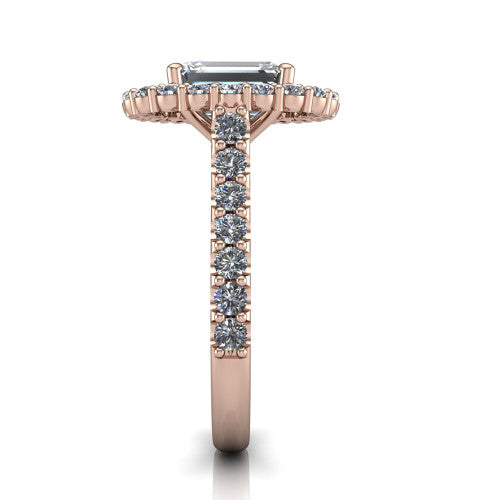 Viviana Emerald Shape Halo Engagement Ring in 18K Rose Gold