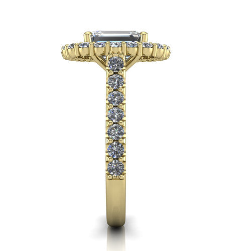 Viviana Emerald Shape Halo Engagement Ring in 18K Yellow Gold