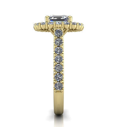 Viviana Square Emerald Shape Halo Engagement Ring in 18K Yellow Gold