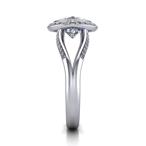 Cali Cushion Shape Halo Engagement Ring in 18K White Gold