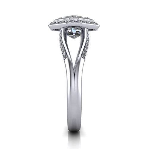 Cali Square Emerald Shape Halo Engagement Ring in 14K White Gold