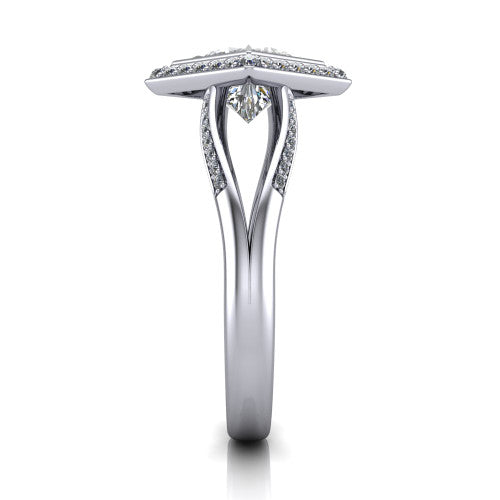 Cali Princess Shape Halo Engagement Ring in Platinum