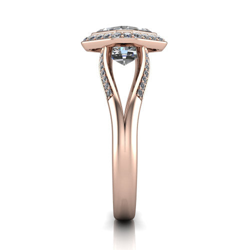 Cali Square Emerald Shape Halo Engagement Ring in 18K Rose Gold