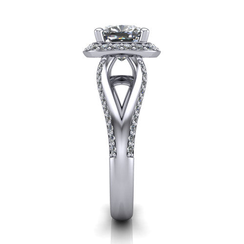 Sylvie Cushion Shape Halo Engagement Ring in 18K White Gold