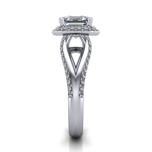 Sylvie Square Emerald Shape Halo Engagement Ring in Platinum