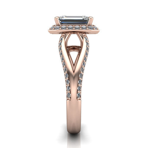 Sylvie Emerald Shape Halo Engagement Ring in 18K Rose Gold