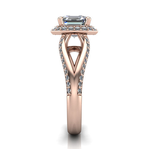 Sylvie Square Emerald Shape Halo Engagement Ring in 14K Rose Gold