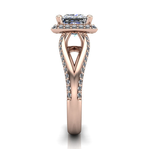 Sylvie Princess Shape Halo Engagement Ring in 18K Rose Gold