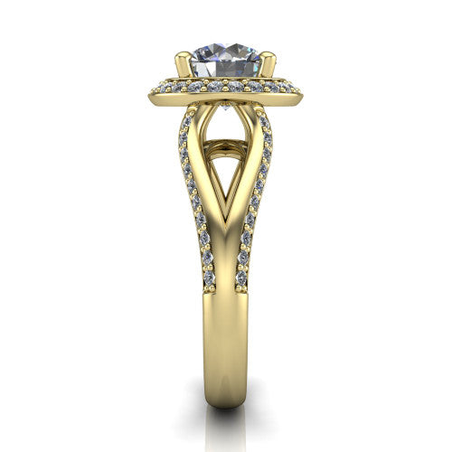 Sylvie Round Shape Halo Engagement Ring in 14K Yellow Gold