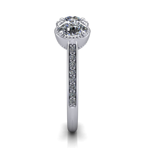 Kayla Round Shape Three Stone Engagement Ring in 18K White Gold