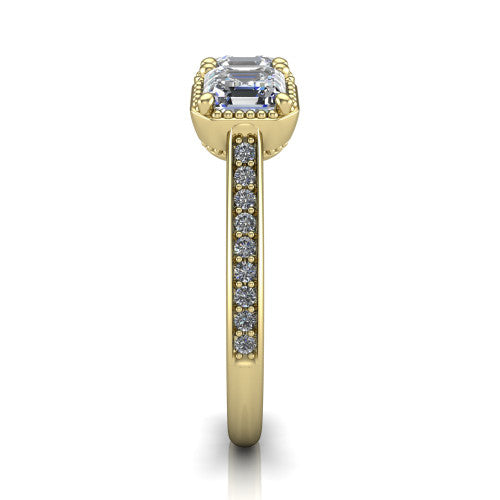 Kayla Square Emerald Shape Three Stone Engagement Ring in 14K Yellow Gold