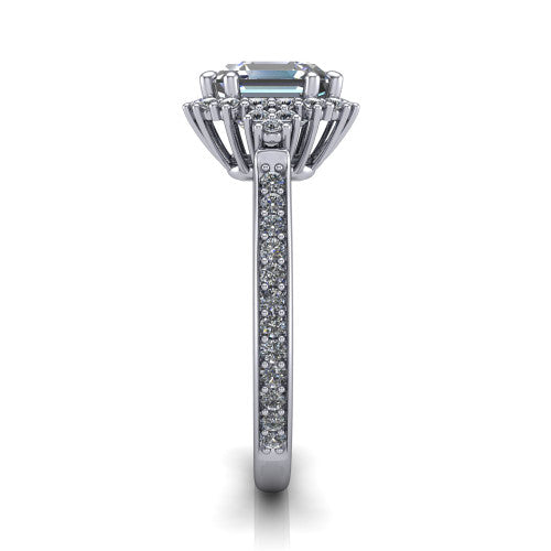 Zariah Square Emerald Shape Halo Engagement Ring in Platinum