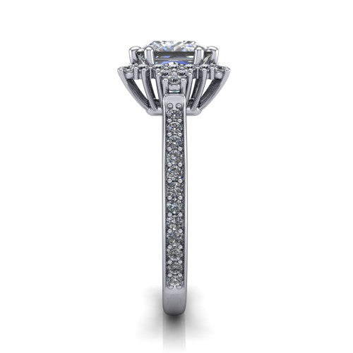 Zariah Princess Shape Halo Engagement Ring in Platinum