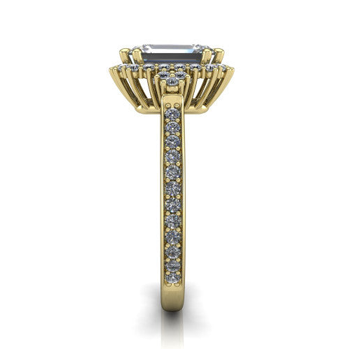 Zariah Emerald Shape Halo Engagement Ring in 18K Yellow Gold