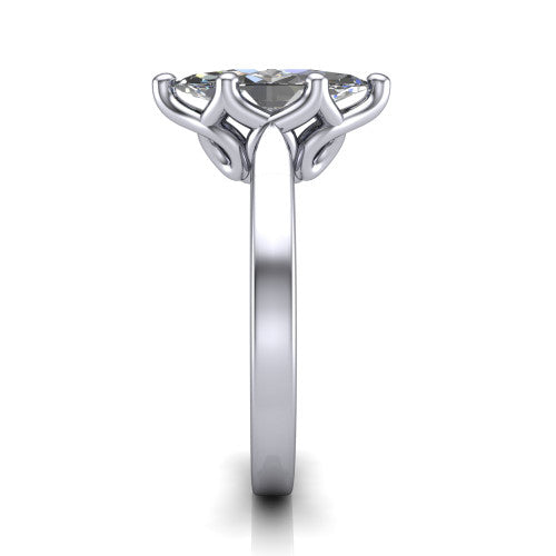Alicia marquise classic solitaire engagement ring in 14K White Gold, side profile showing the plain polished band and the filigree gallery in profile
