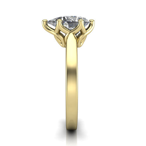 Alicia pear classic solitaire engagement ring in 14K Yellow Gold, side profile showing the plain polished band and the filigree gallery in profile