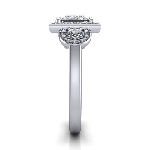 Wrenley princess halo engagement ring in Platinum, side profile showing the halo and the smooth tapered polished band