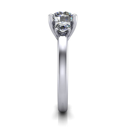 Alyssa round classic engagement ring in 14K White Gold, side profile showing the round side stone and the smooth tapered polished band