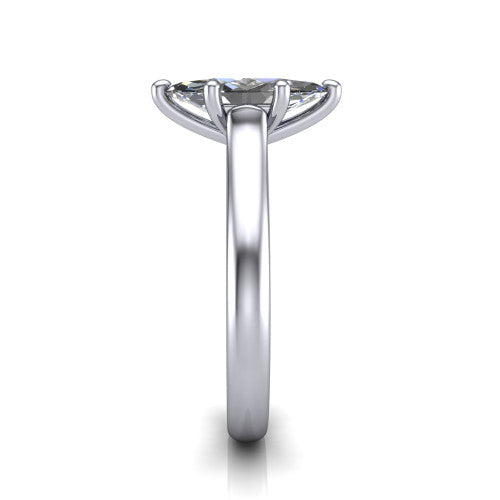 Madilyn marquise solitaire engagement ring in Platinum, side profile showing the hidden pave accent under the basket and slim polished plain band