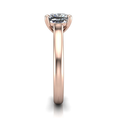 Madilyn cushion solitaire engagement ring in 14K Rose Gold, side profile showing the hidden pave accent under the basket and slim polished plain band