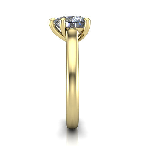 Madilyn heart solitaire engagement ring in 14K Yellow Gold, side profile showing the hidden pave accent under the basket and slim polished plain band