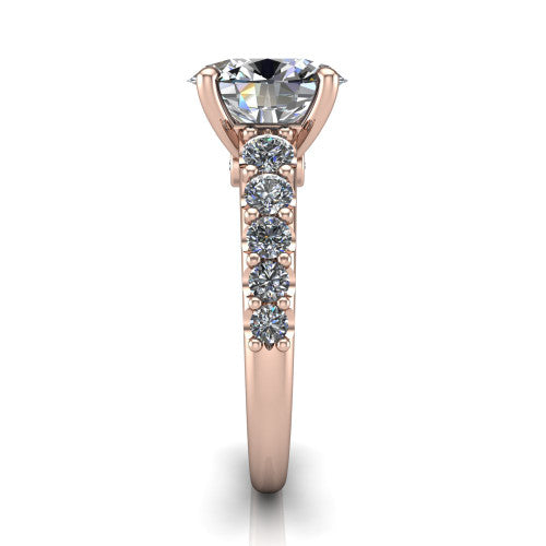 Nina oval solitaire engagement ring in 14K Rose Gold, side profile showing the hidden under-halo beneath the center stone and pave diamonds along the shoulders