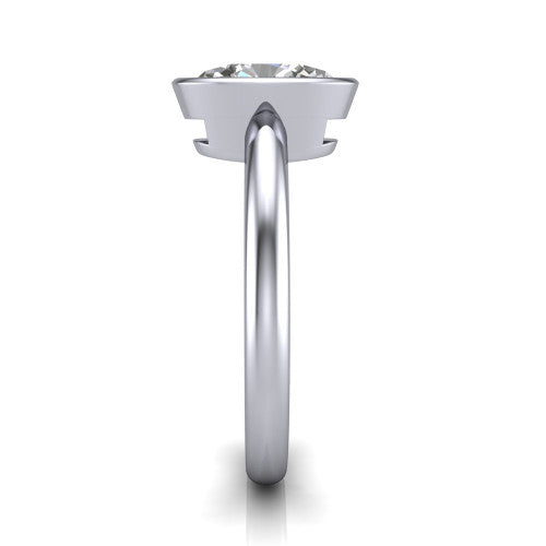 Lauren oval bezel solitaire engagement ring in Platinum, side profile showing the bezel setting and comfort-fit band