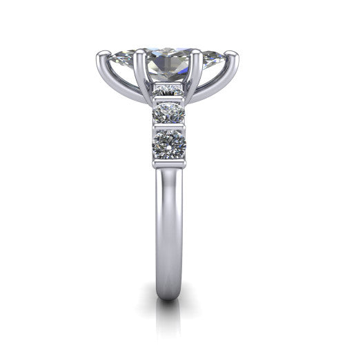 Liora marquise solitaire engagement ring in 14K White Gold, side profile showing the side accents and polished band