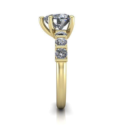 Liora heart solitaire engagement ring in 18K Yellow Gold, side profile showing the side accents and polished band