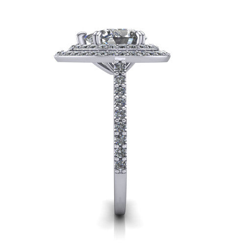 Trinity Pear Shape Halo Engagement Ring in Platinum