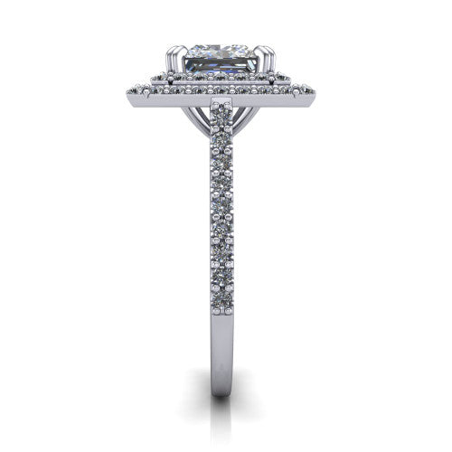 Trinity Princess Shape Halo Engagement Ring in Platinum