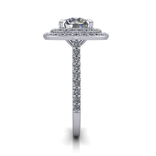 Trinity Round Shape Halo Engagement Ring in Platinum