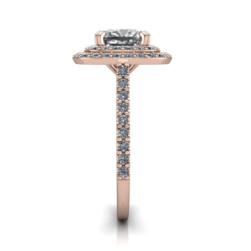 Trinity Cushion Shape Halo Engagement Ring in 14K Rose Gold