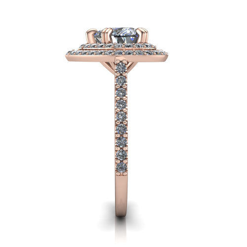 Trinity Heart Shape Halo Engagement Ring in 18K Rose Gold