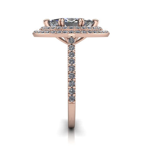 Trinity Marquise Shape Halo Engagement Ring in 14K Rose Gold