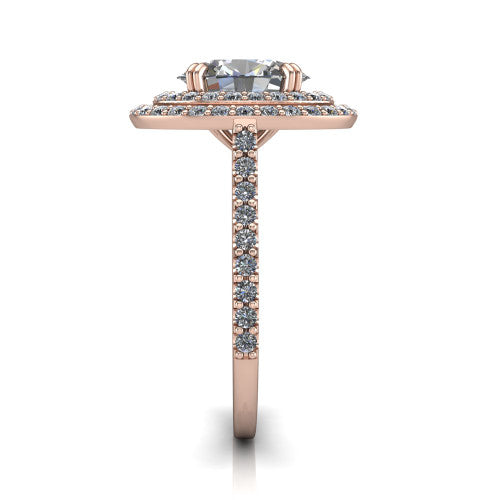 Trinity Oval Shape Halo Engagement Ring in 14K Rose Gold