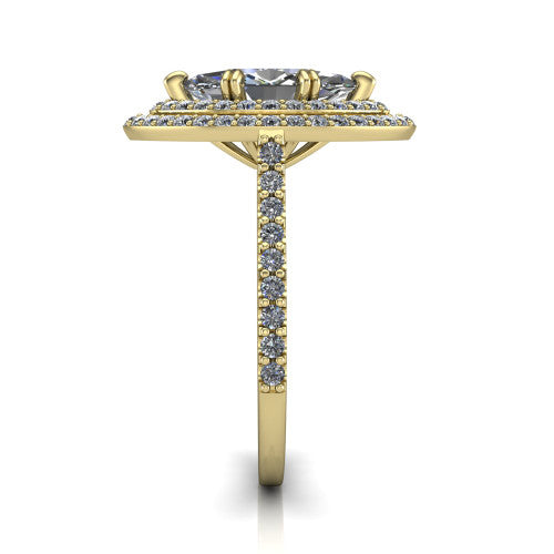 Trinity Marquise Shape Halo Engagement Ring in 18K Yellow Gold