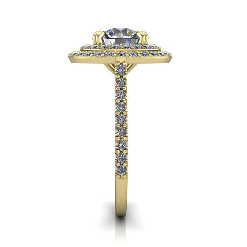 Trinity Round Shape Halo Engagement Ring in 18K Yellow Gold