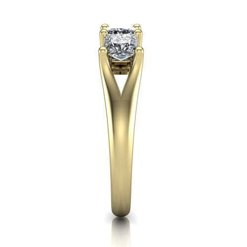 Holly princess five stone engagement ring in 14K Yellow Gold, side profile showing the tapered cathedral shoulders, trellis gallery, and polished band