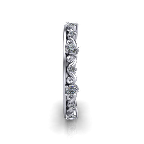 Tiffany - 14K Gold Vintage-Inspired Diamond Wedding Ring 14K White Gold - Natural Diamond